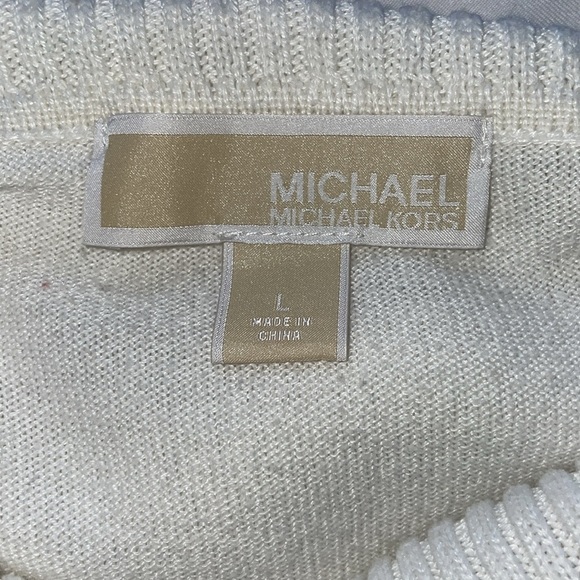 Michael Kors Cream White Cotton Statement Fringe Sweater Shawl Funnel Collar LRG - Picture 12 of 15